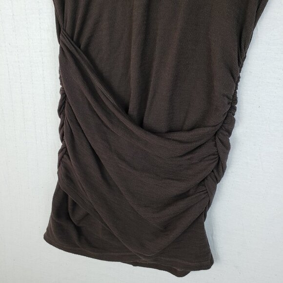 MONROW Supersoft Front Wrap Dress in Cocoa Brown Asymmetrical size M Ruched - Picture 6 of 13